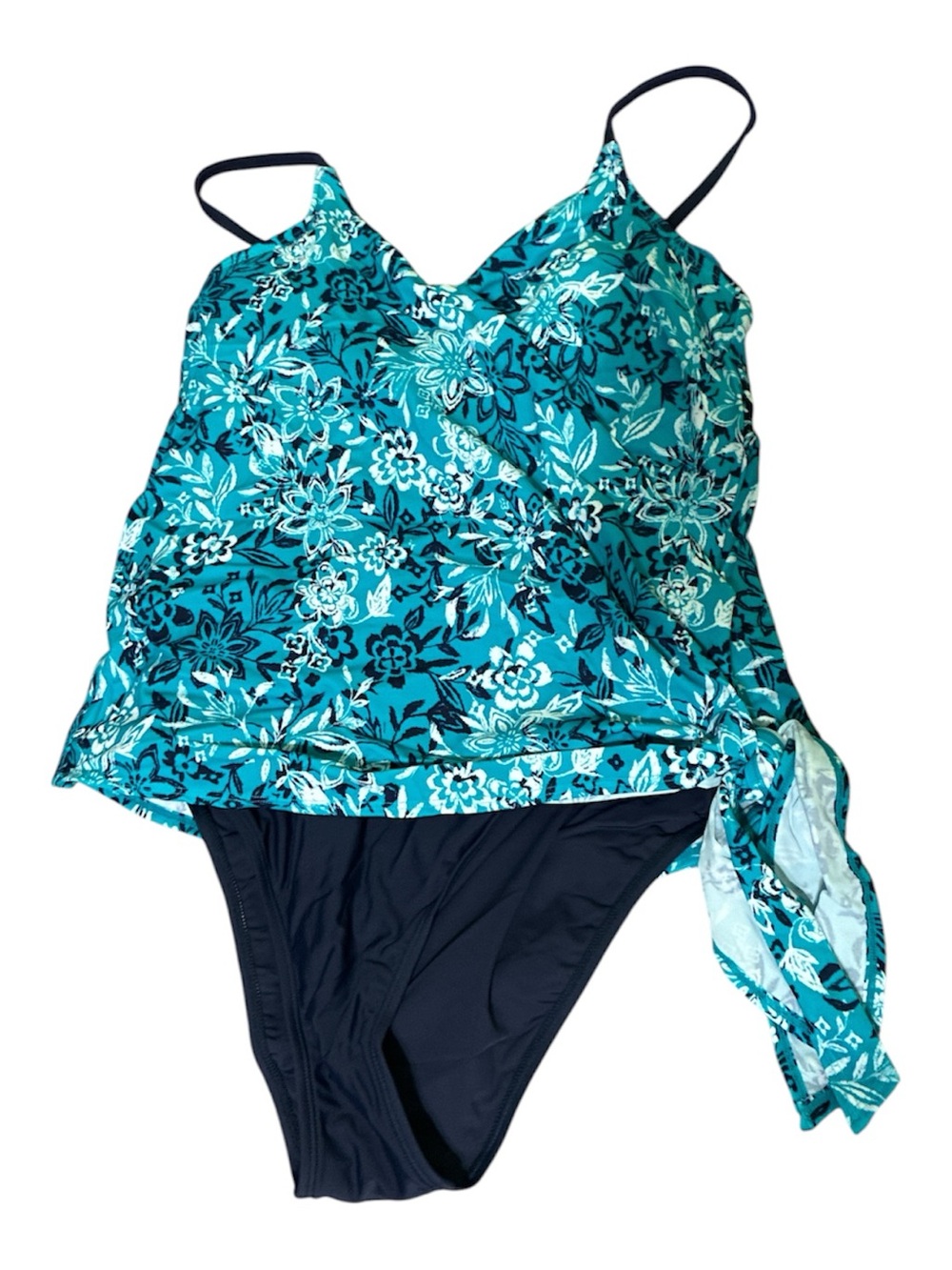 Cupshe Blue Floral Swim Coverup Tankini with Navy Bottoms